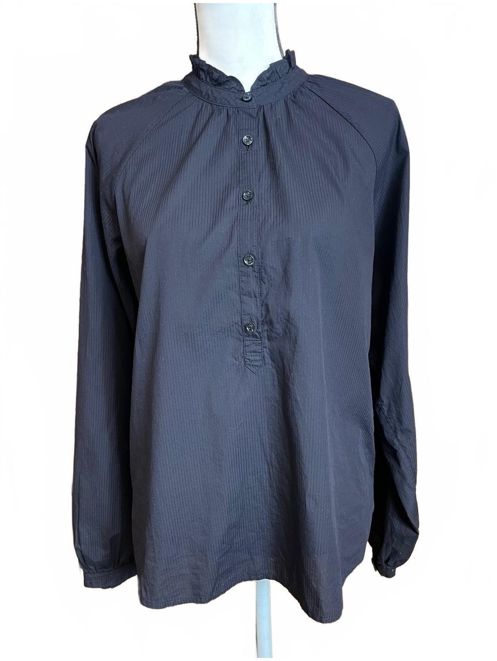Unsubscribed NWT black cotton blouse with ruffle at neckline medium.